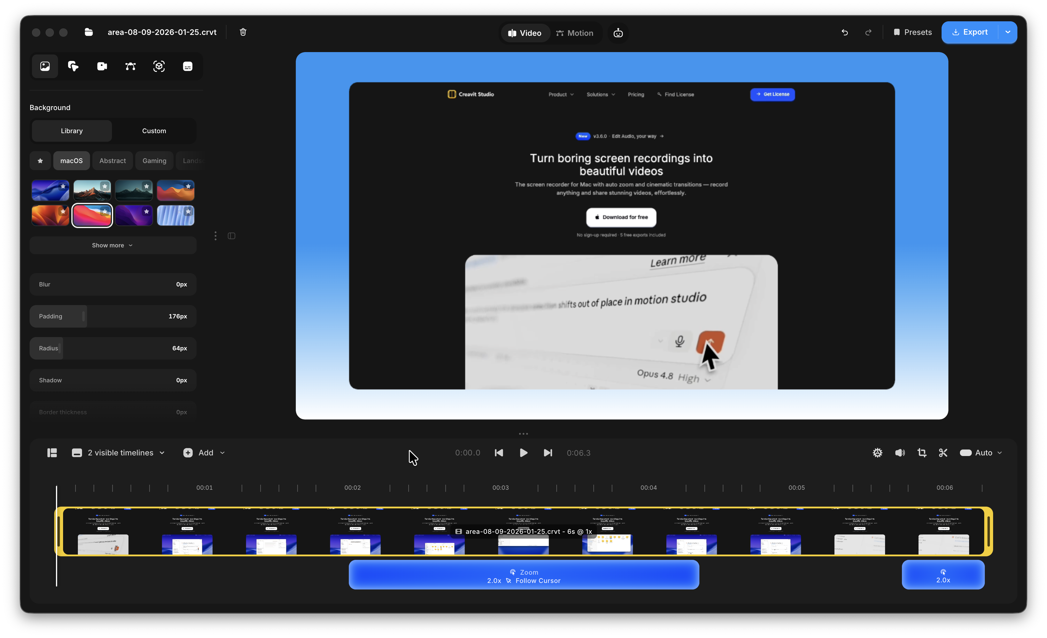 Creavit Studio screen recording and video editing workspace