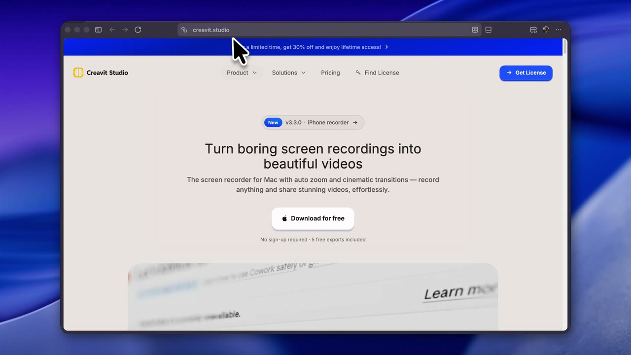 The Creavit Studio screen recording interface